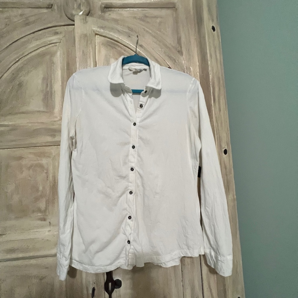 Boden white button down cotton stretch top